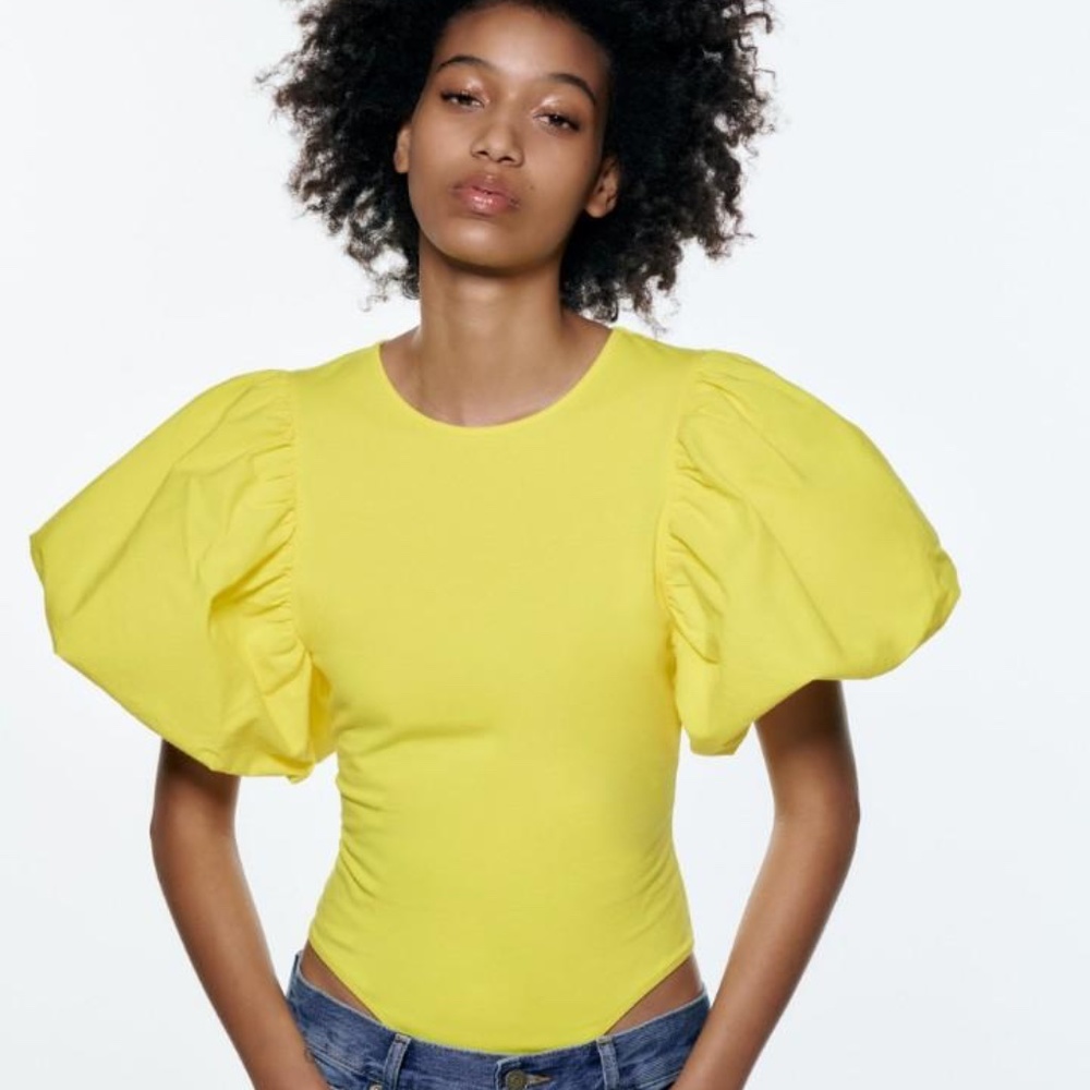 Zara Yellow Balloon Sleeve Bodysuit